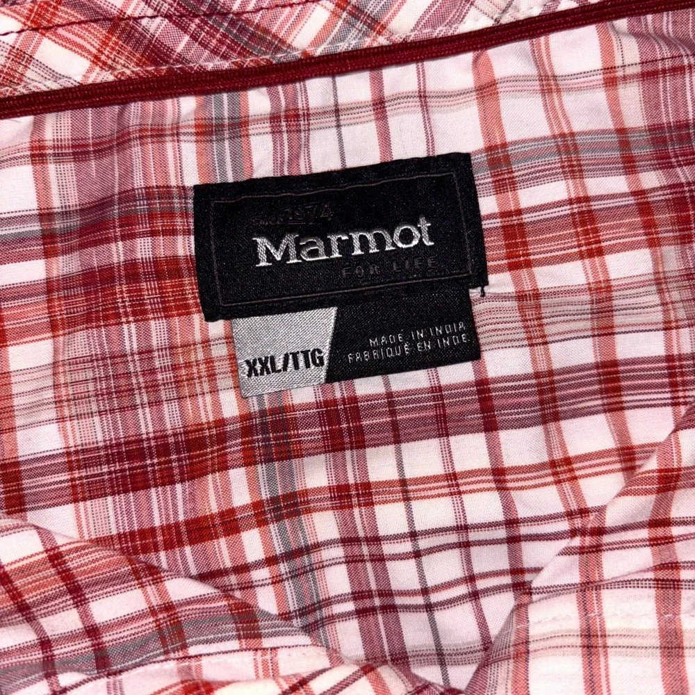 Marmot Shirt Mens 2XL Red White Plaid Nylon Short Sleeve Button Front Casual - Picture 4 of 12